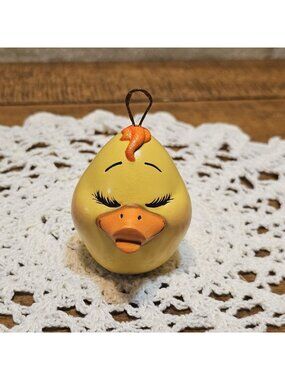 Unique HTF Ceramic Anthropomorphic Yellow Duck Head Ornament Vintage